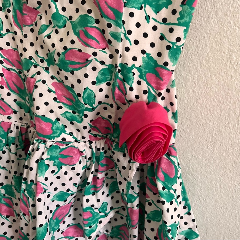 Vintage 1980s Polka Dot Floral Peplum Prom Dress Sz M - Picture 3 of 6